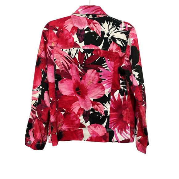 Chico's Design red floral button-front jacket Size 0 - Picture 3 of 5
